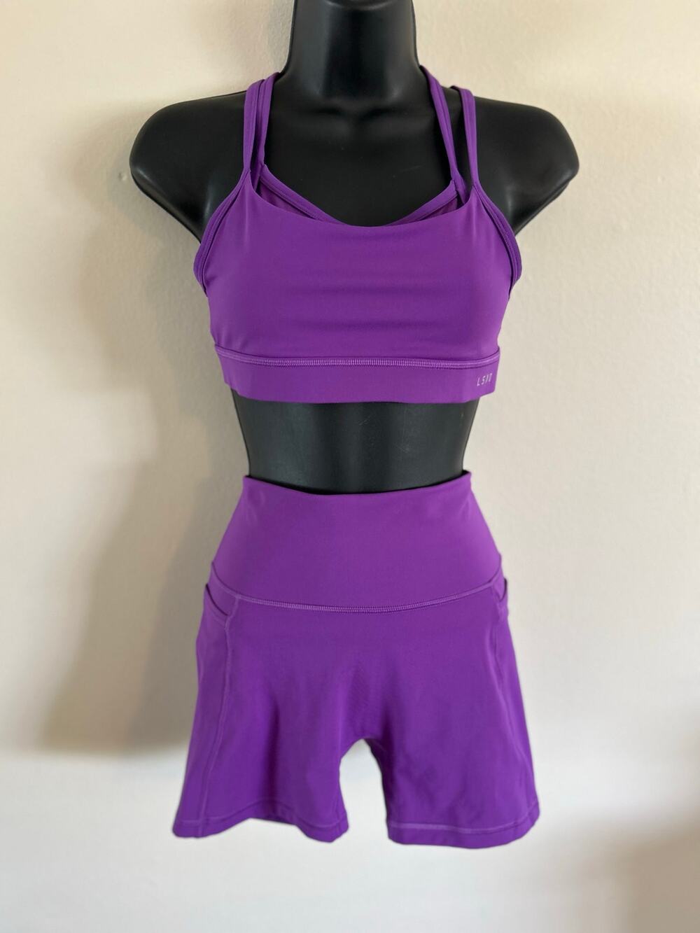 LSKD Purple Sports Bra & High Rise Shorts Activewear Set XS Gym Running